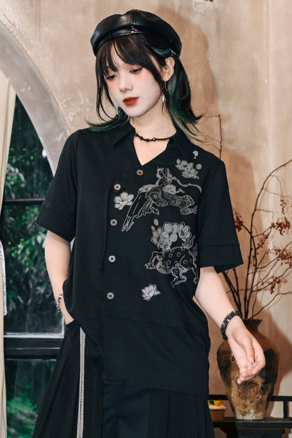 ファントムワールドアシメデザインチャイナモードシャツ