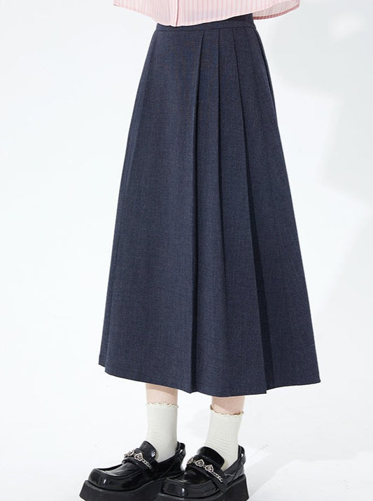 Mid-Length High Waist Loose Pleated Skirt