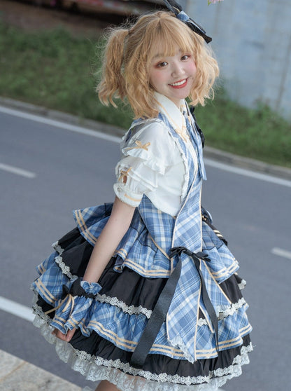 Idol Check Lolita Top + Tiered Ruffle Check Skirt