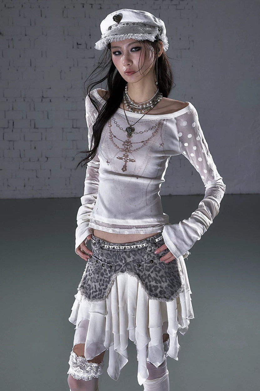 Barock-beflocktes, transparentes Oberteil