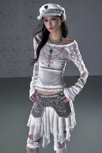 Barock-beflocktes, transparentes Oberteil