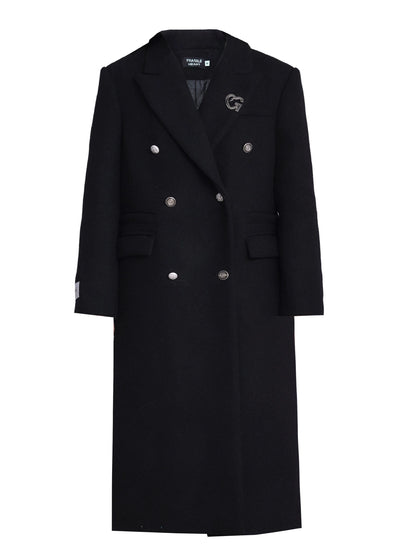 Korean college style wool double breasted long coat