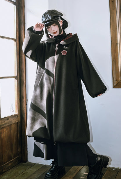 フローラルツイードフーデッドコート