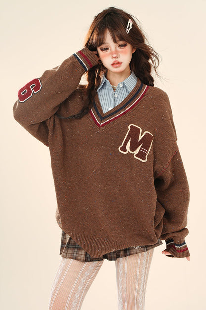 British College Neck Knit Sweater