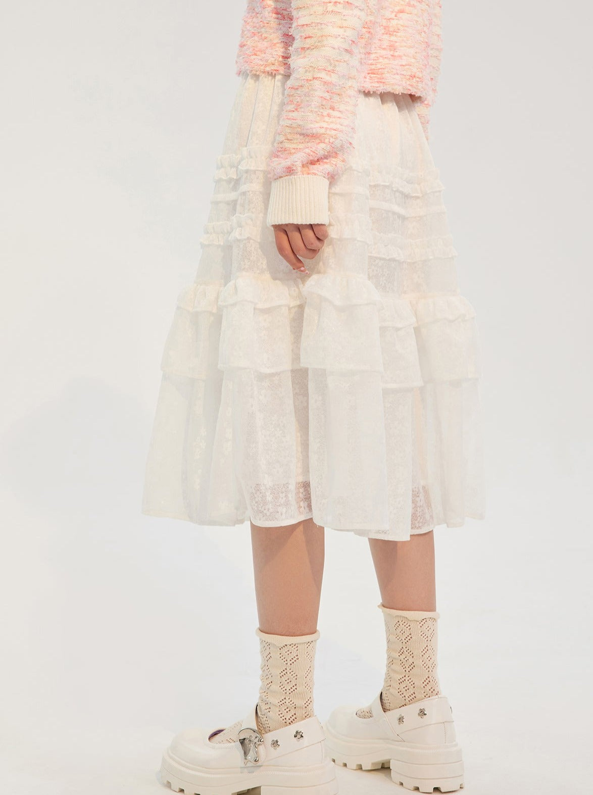 French Pastoral Lace Ruffle Skirt