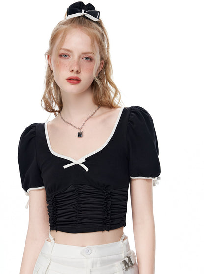 Pleated square collar top