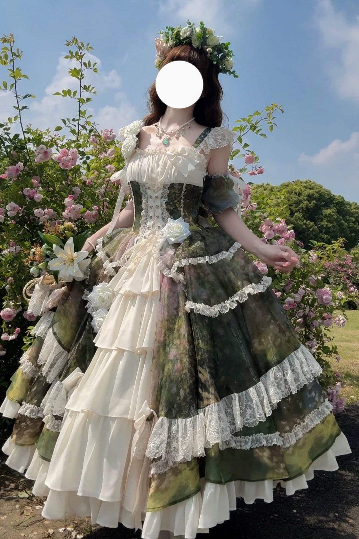 【8月23日予約締切】Elegant Forest Floral Oil Painting Print Classical Lolita series accessories（Back ribbon train・detachable sleeves）