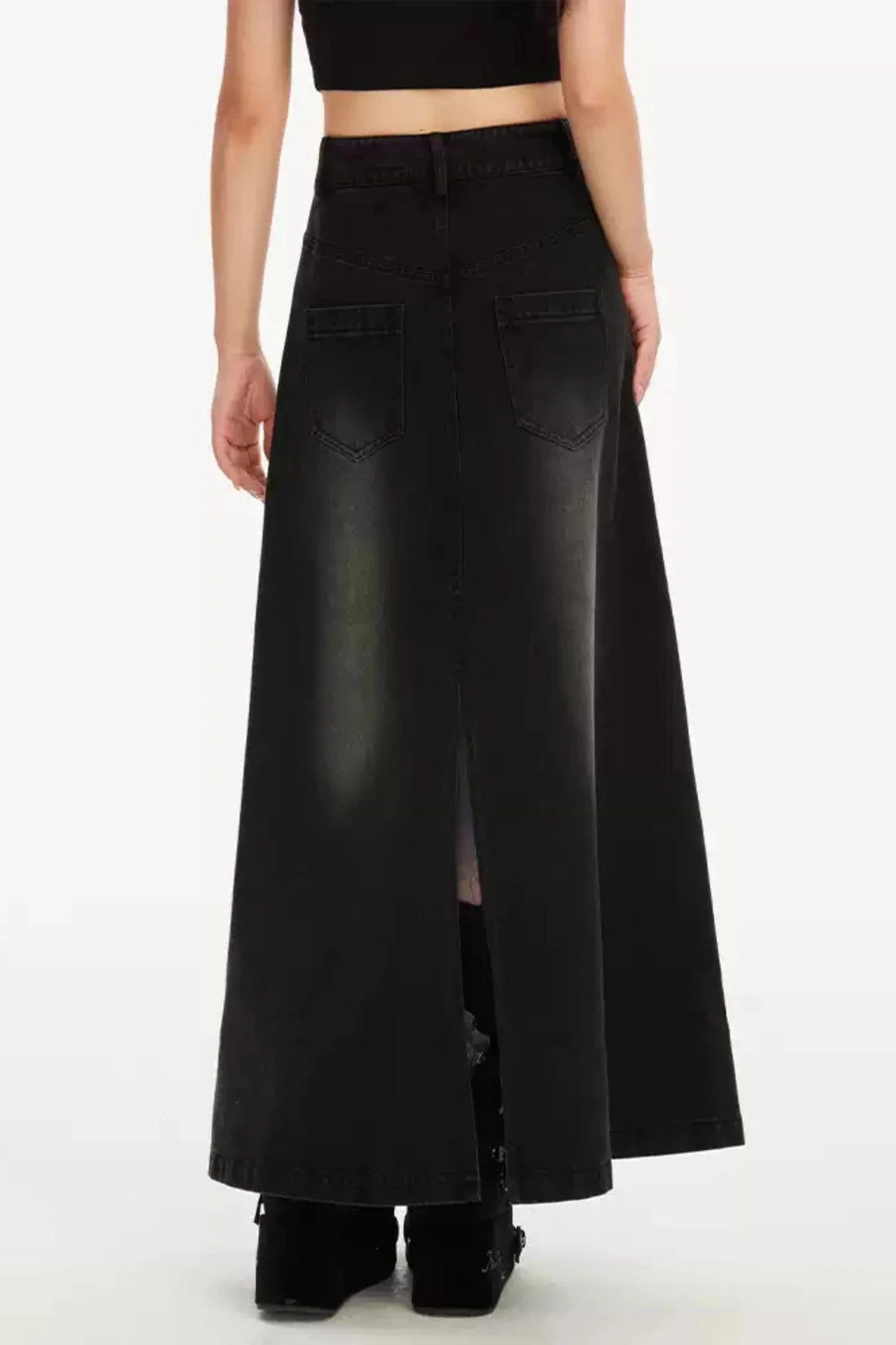 Black metallic accent a line denim skirt