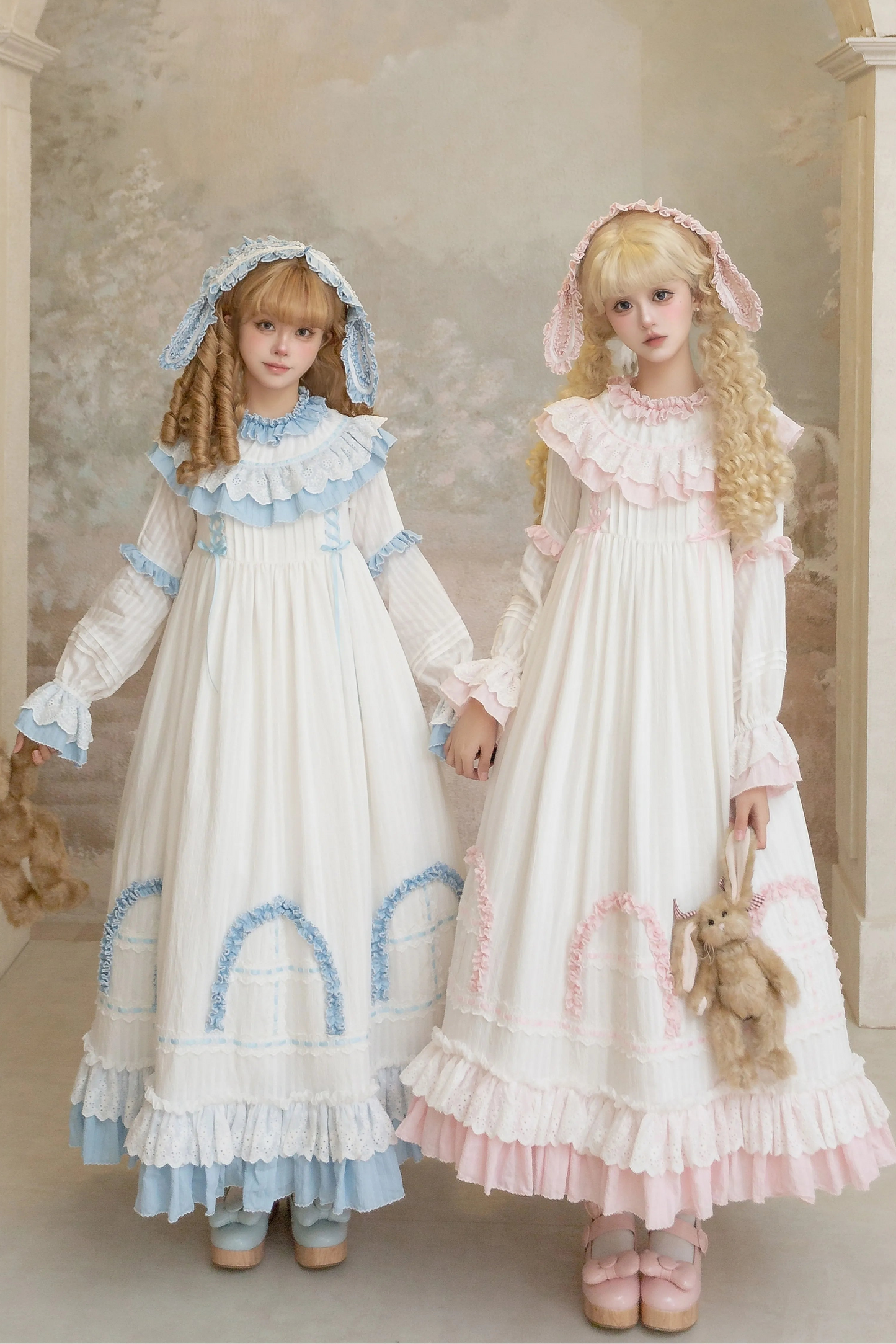 ラビットツインピンクロリータドレス+ラビットヘアバンド