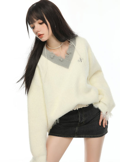 Mink Fur V-Neck Knit