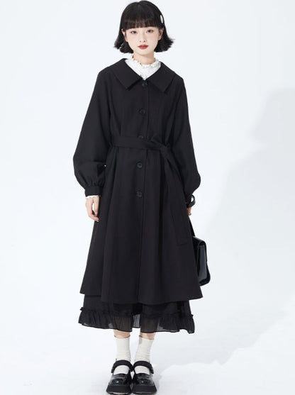 Mid Length Loose Retro Lace Lantern Sleeve Coat