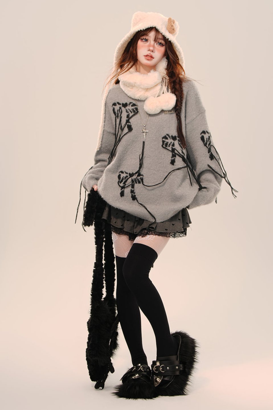 Gray Corien Bows Rim Loos Sweater