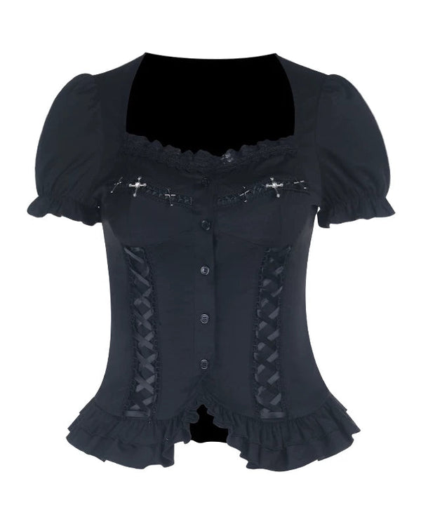 ダークスタイルゴシックパフスリーブトップス