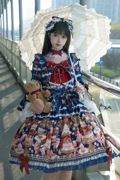 【4月26日予約締切】レトロロマンスイートロリータリボンケーキプリントゴージャス姫袖ドレス