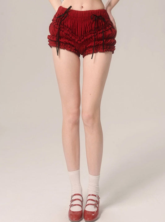 Less also eyes red cherry red white French versatile leg length niche original design hot and spicy shorts