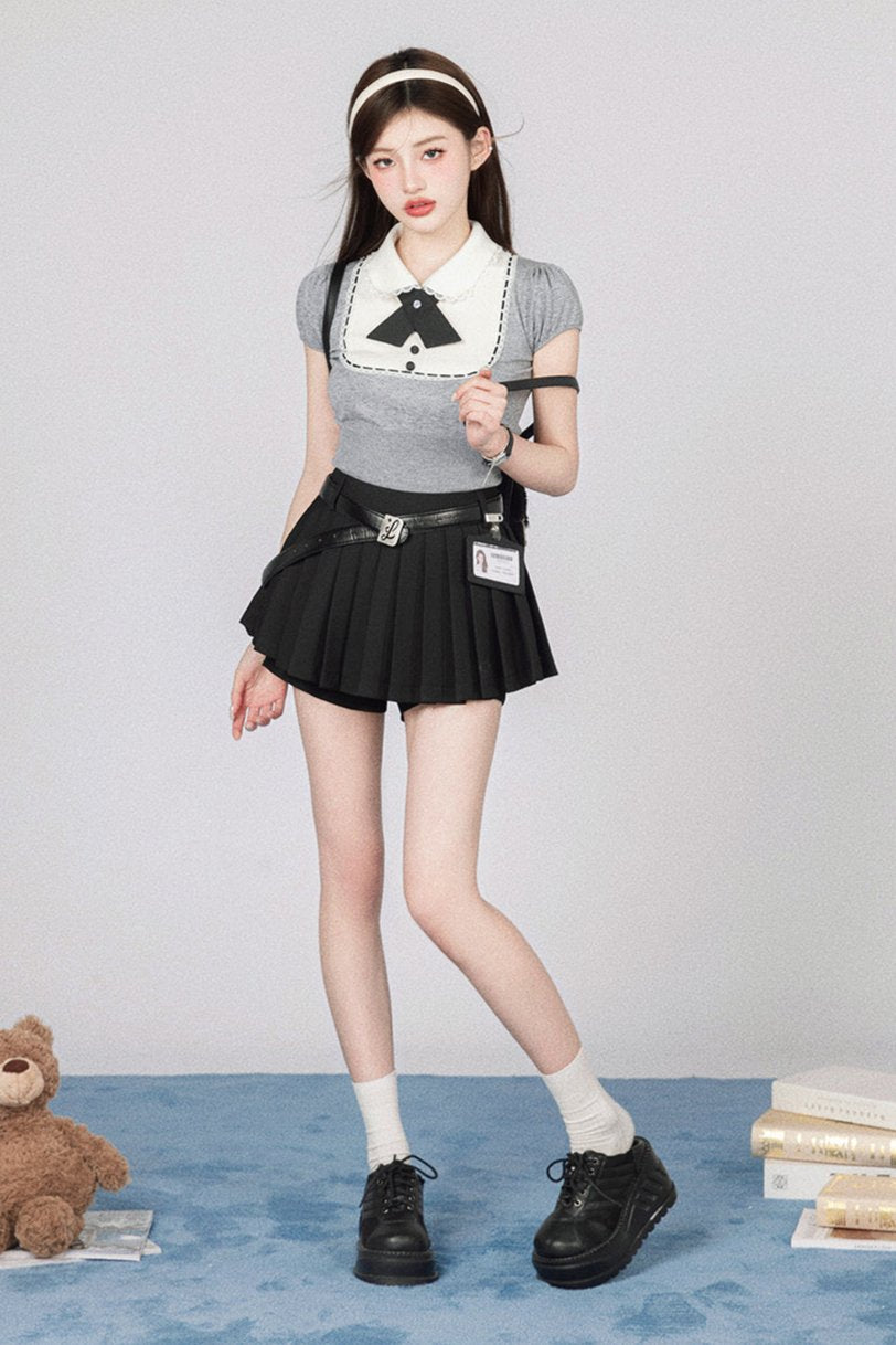 Sweetheart School Girl Knit Top + Short Skirt