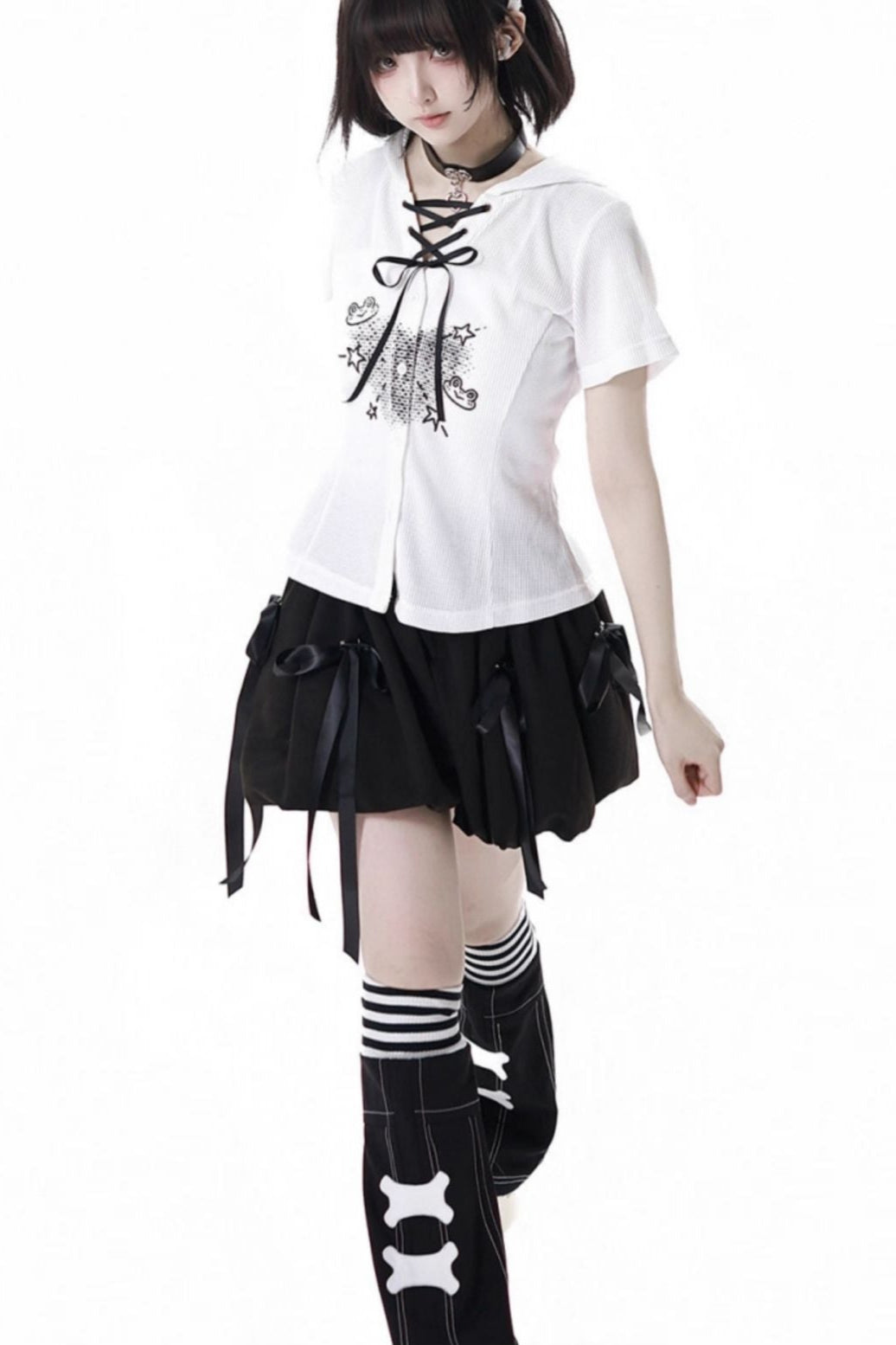 サブカルカップルトップス＋フードトップス＋スカート＋ハーフパンツ＋レッグウォーマー