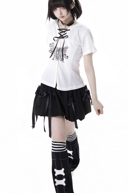 サブカルカップルトップス＋フードトップス＋スカート＋ハーフパンツ＋レッグウォーマー