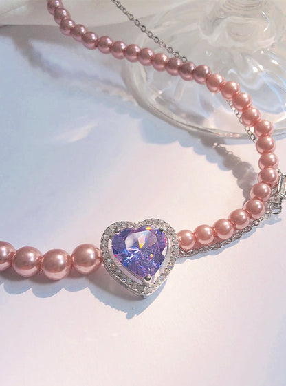 Mito European Heart Purple Pearl Necklace