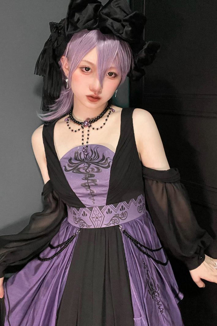 Witch Dark Cherry Love Lolita Dress + Necklace + Chain + Wrist Sleeve