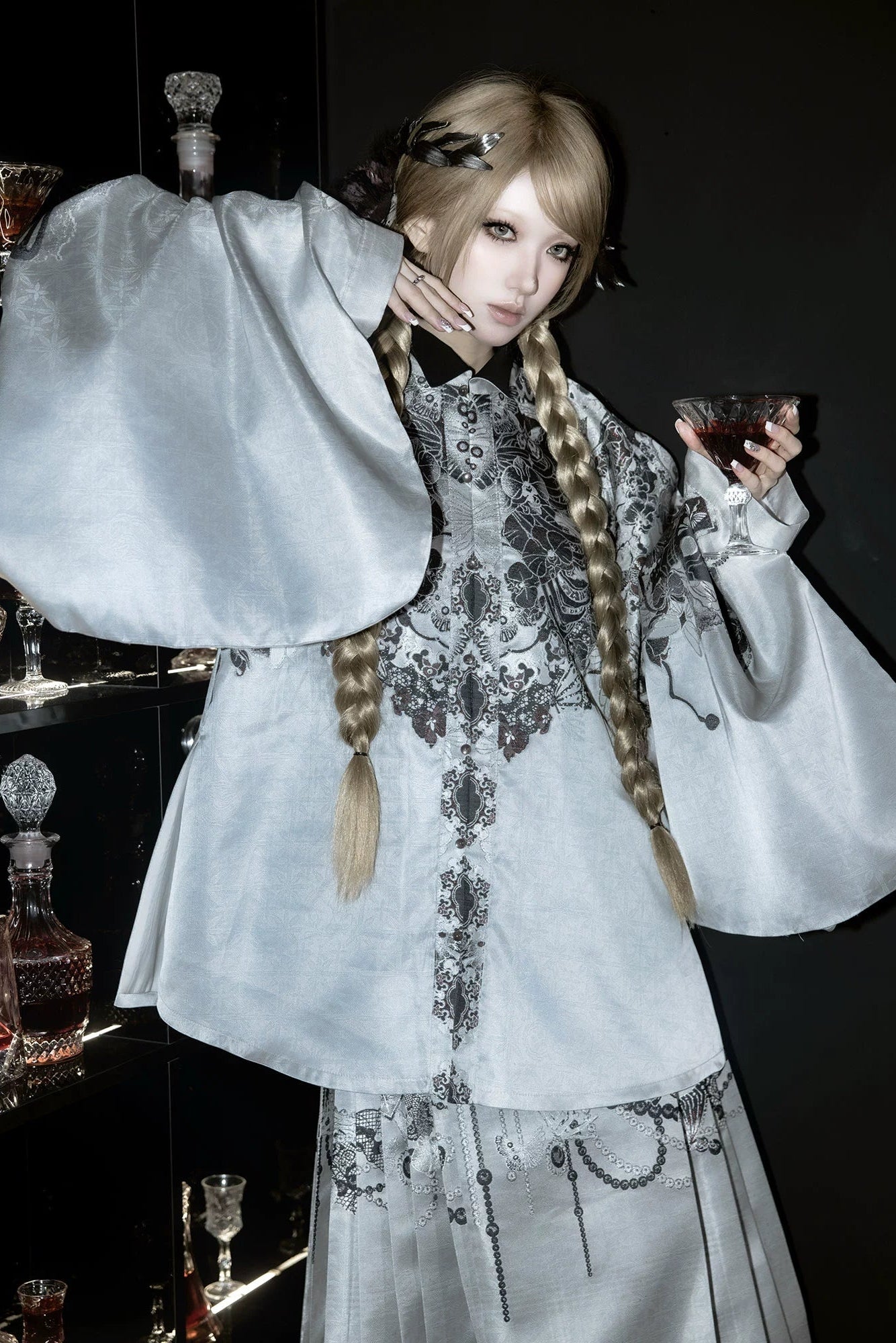 Gothic Skirt + Big Sleeve Jacket + Pleated Long Skirt