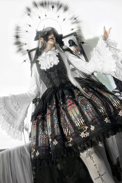 【9月28日予約締切】Gothic Lolita Stained Glass Lace Ruffle Corset JSK Dress