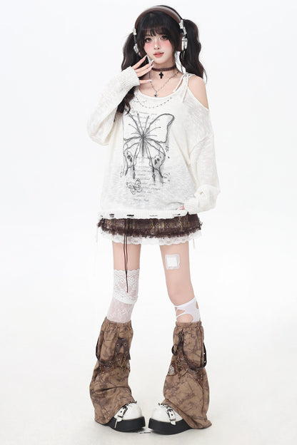 レイジーカットアウトオフショルダーレーストップス