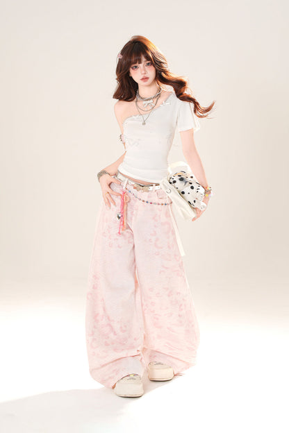 ワンショルダーレースストラップレストップトップス