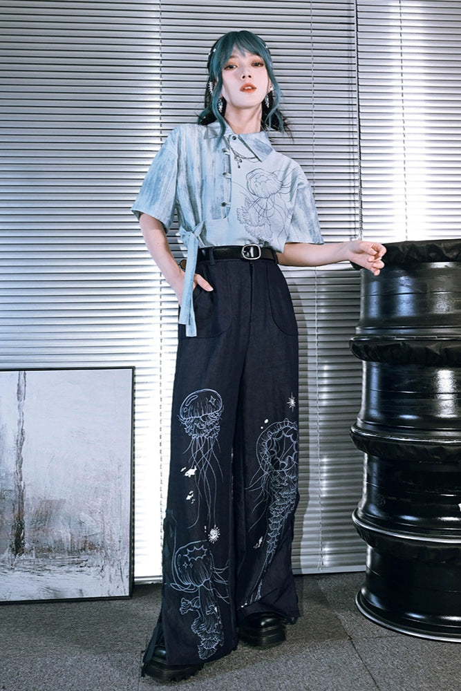 チャイナモードデザインワイドパンツ