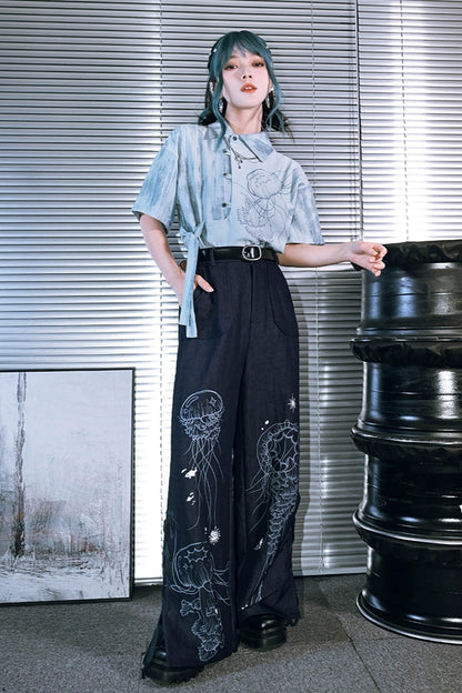 チャイナモードデザインワイドパンツ