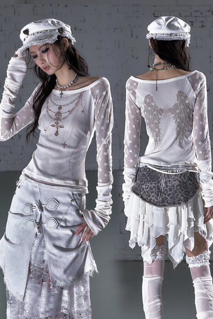 Barock-beflocktes, transparentes Oberteil