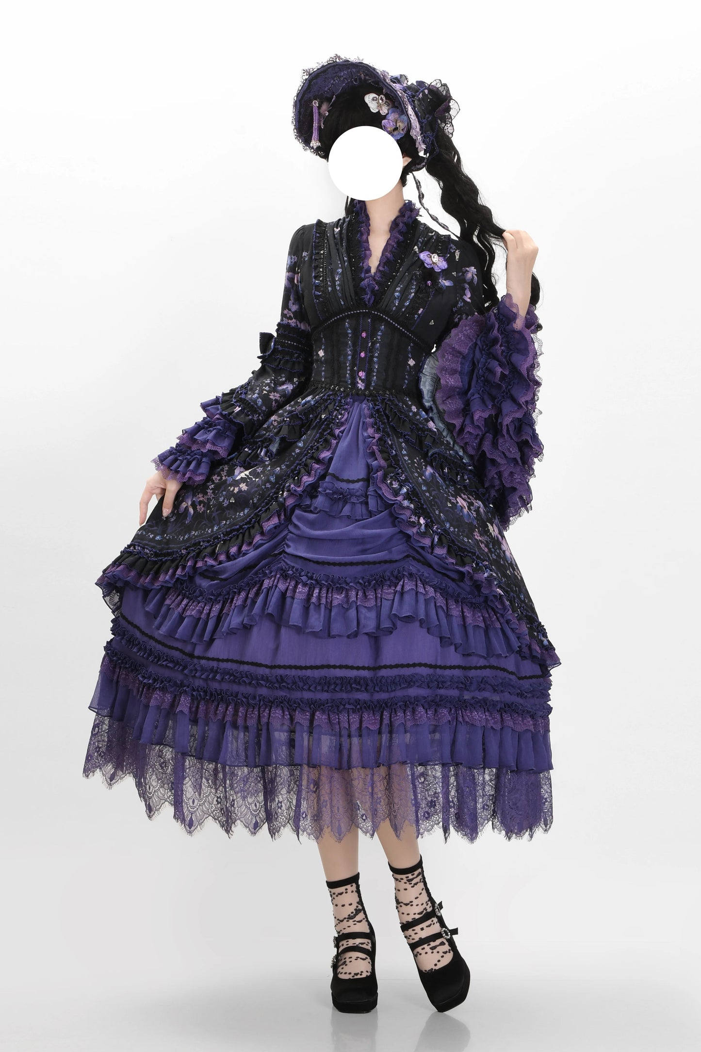 【9月13日予約締切】Purple/Dark Purple Gothic Lolita Elegant Iris Dress Top & Bustier & Skirt Set 1/2+ Full Set