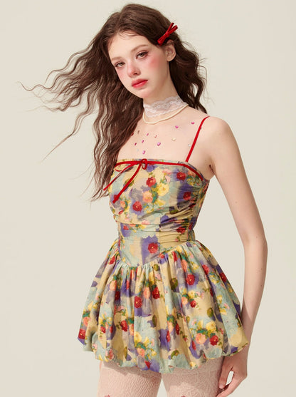[5월 31일 20시 판매] 샤오예 눈 봄 그림 유화 슬립 드레스 여성 여름 푹신한 치마