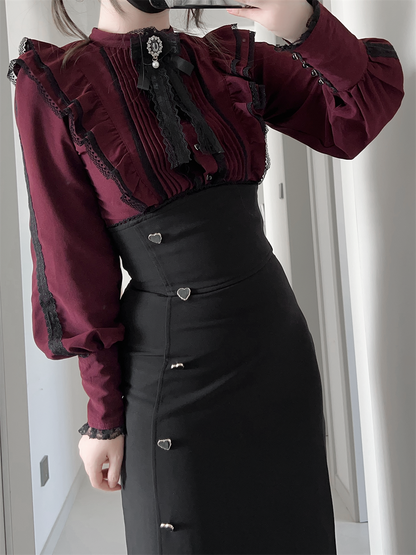 【数量限定】Heartbeat Love Songクリアエレガントリボンシャツ＋フィッシュテールスカートセット