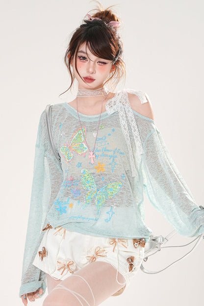 フロスティングバタフライスモックトップス