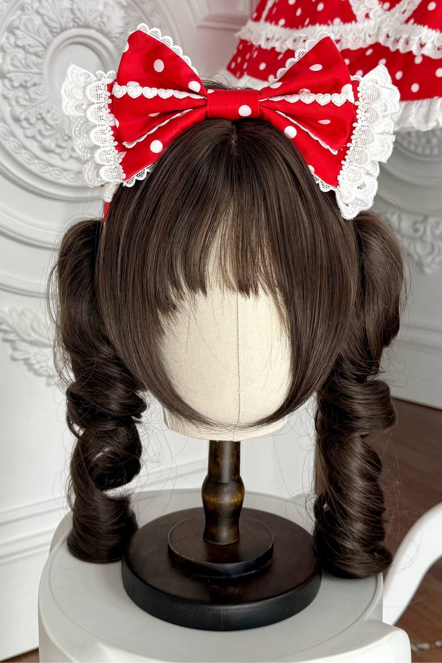 [Vorbestellung] Retro-Puppenartiges Lolita-Kleid + Haarband + Clip + Haube + Hut