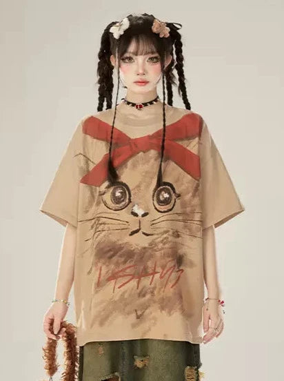 Hand painted big cat oversized T-shirt