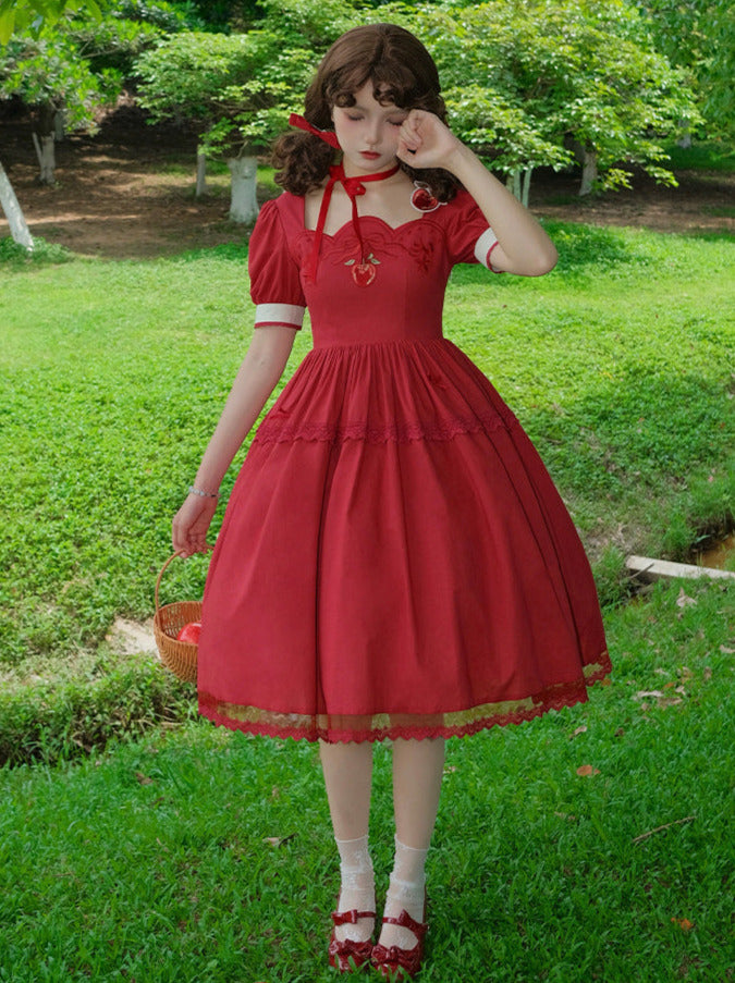 Crapastral Apple Embroidery Summer Lolita Dress Set [Reserved Item].
