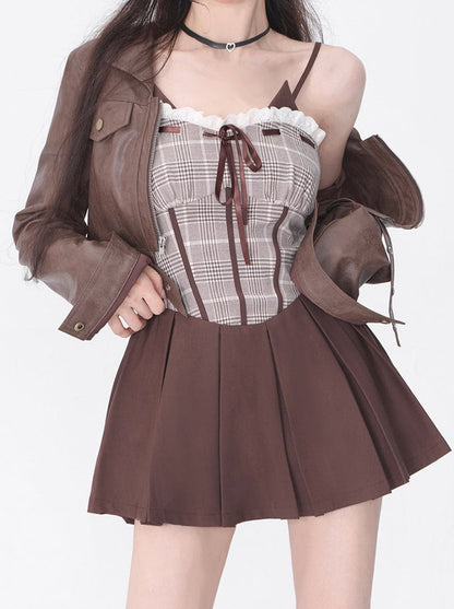 Milk Coffee Brown Retro Leather Jacket