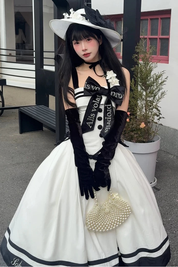 【Reservierungsschluss 29. Juli】Klassisches Schleifen-Elegant-Lolita-Stickerei-JKS-Kleid-Set (mit Korsage) + Zubehörset