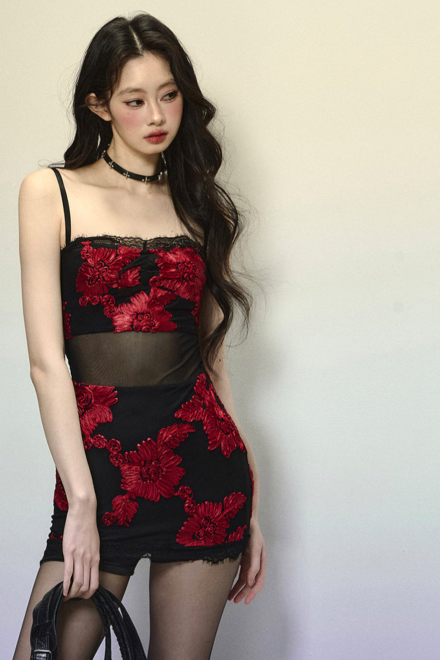 Dark Flower Tight Camisole Dress