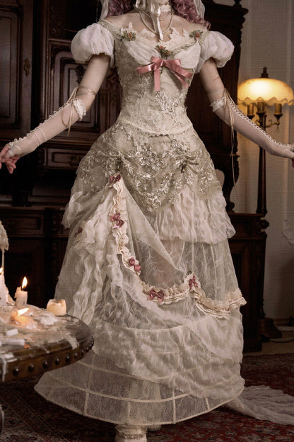 French Elegant Lolita Long Skirt + Hip Cushion Brace Skirt + Big Bow