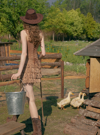 Coffee Sleeveless Cowgirl Top