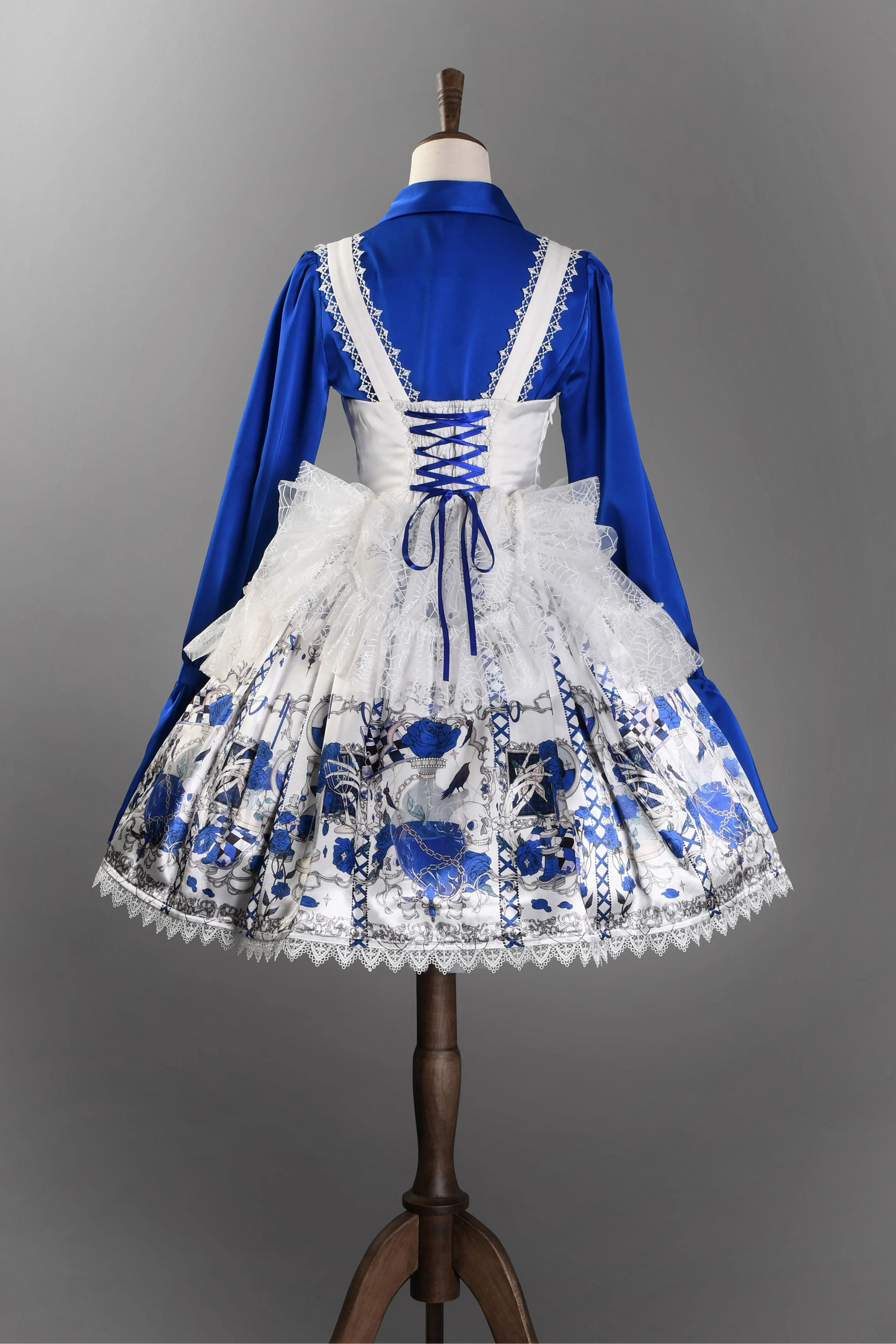[Pre-order Deadline: June 19] Blue x Black / Blue x White Skull Rose Gothic Lolita Spiderweb Tulle JSK Dress