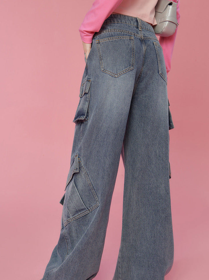 Loose High Street Denim Wide Cargo Pants