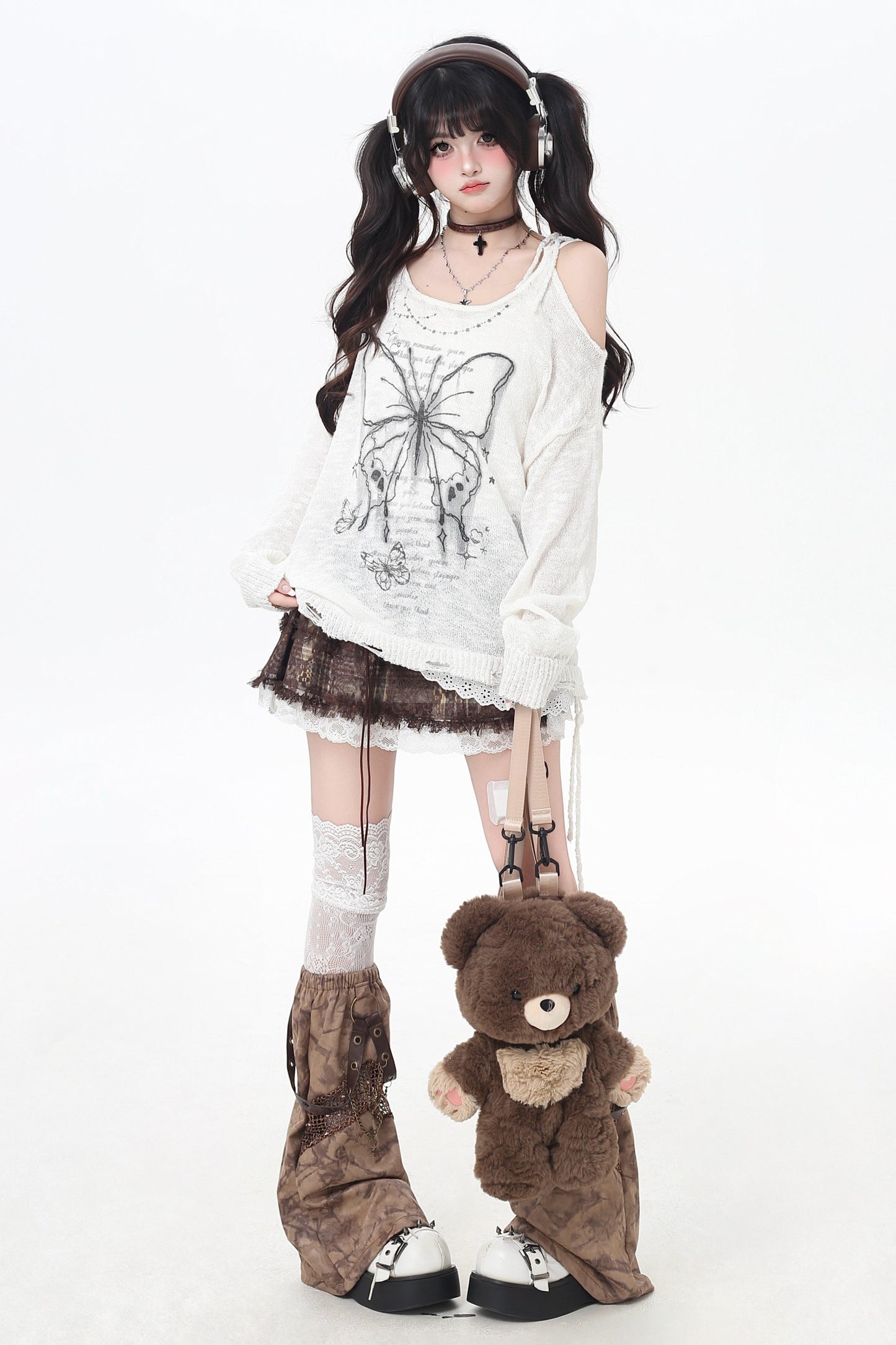 レイジーカットアウトオフショルダーレーストップス