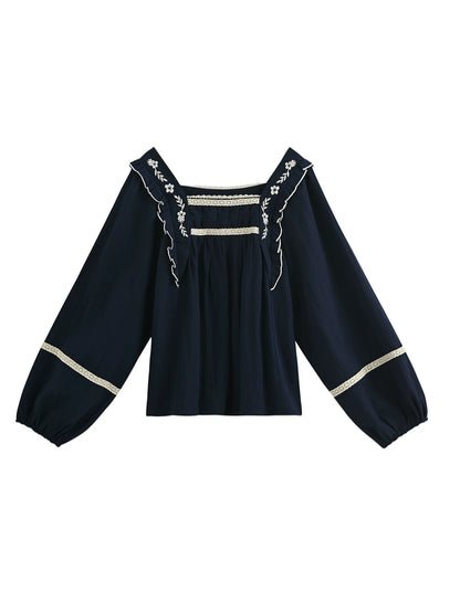 Lace Embroidered Square Collar Blouse