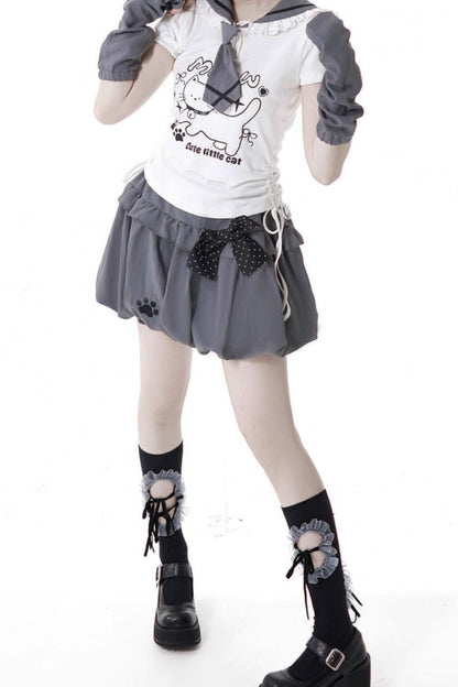 セーラーカラートップス＋バルーンスカート