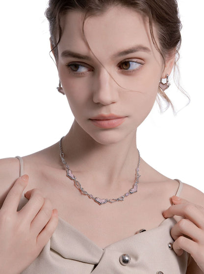 Sweet Love Jewel Ribbon Zircon Chain Necklace