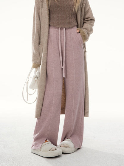 ONEOFUUU Small Man Custom Smoke Pink Purple Knitted Casual Drap Wide Leg Pants Loose Pants Women's Autumn and Winter